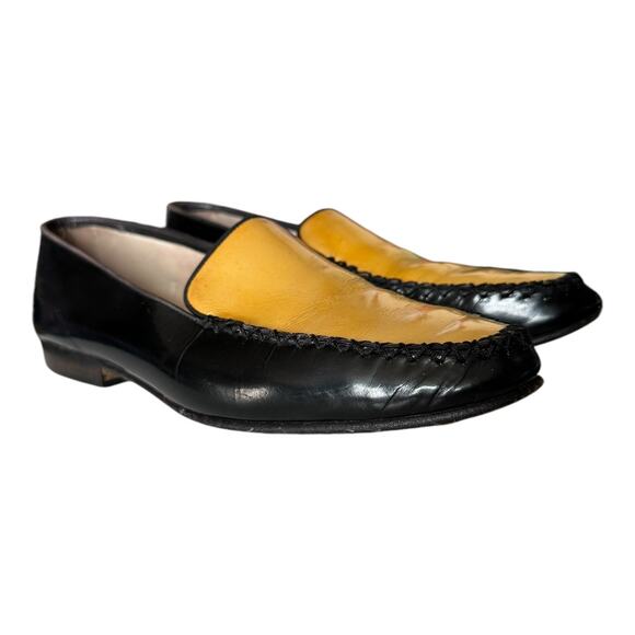 Vintage 80’s PATRIZIA PANCALDI Black & Gold Soft Leather Loafer Two Tone size 7 - Picture 2 of 12
